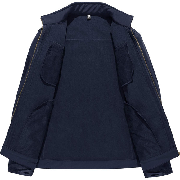 Men’s SoftShell Jacket Fleece Lined Water Resistant Tactical Coat Navy Blue Med - Picture 3 of 5